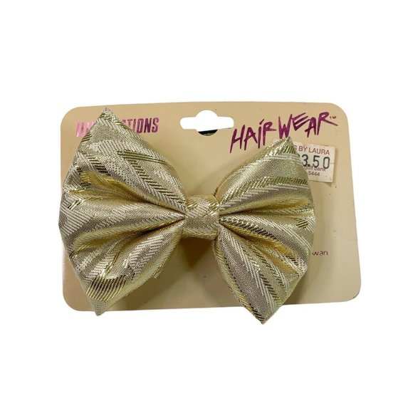 Vintage 80s Gold Bow Hair Barrette Clip- Illuminations Hair Wear- NOS - Picture 1 of 4